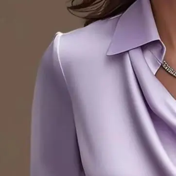 

Women Shirt Lapel Swing Collar Long Sleeve Smooth Satin Shirt Tops Casual Loose Fit Shirt Solid Color T-shirt