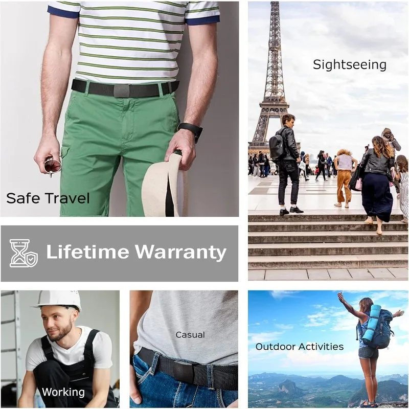 เข็มขัดนิรภัยการเดินทางพร้อมกระเป๋าที่ซ่อนอยู่สายเงินสดปรับได้กระเป๋าสตางค์เอวบางสําหรับกระเป๋าคาดเอวป้องกันการหยิบเงินหนังสือเดินทาง