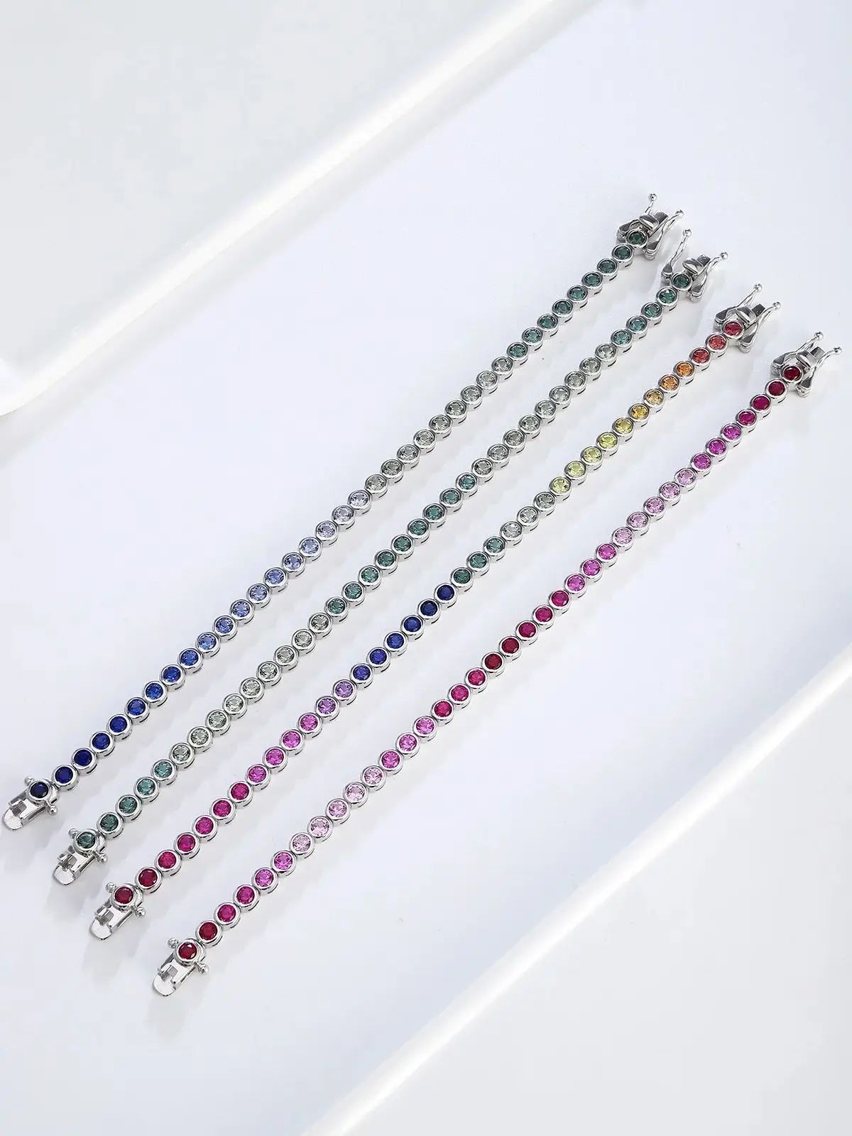 

Rainbow Sapphires 3mm Round Tennis Bracelet 925 Sterling Silver Unisex Fashion Jewelry Lab Grown Sapphires Wedding Party