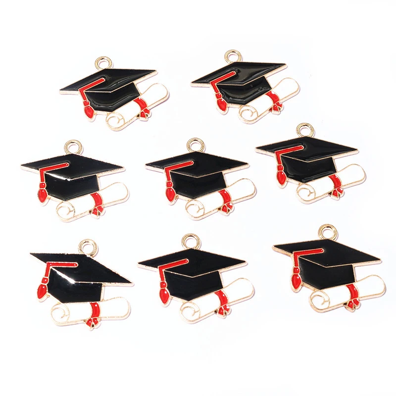 10Pcs 23x27mm Enamel Graduation Hat Charms Pendant for Necklaces Earrings DIY Jewelry Making Decorations Accessories