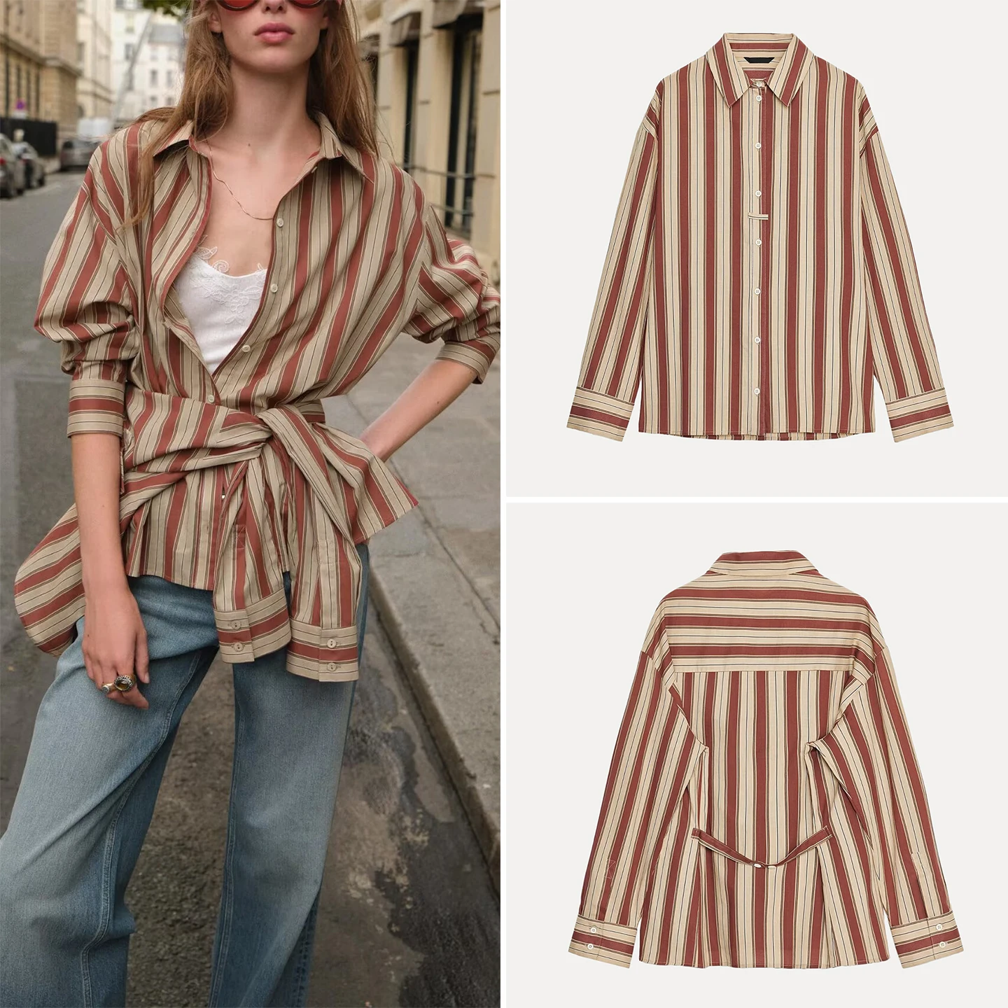 

Z Women's Striped irt Ba Strap Personali Sle Autumn New Arrival Long Sve European Faion Ladies Premium Clot...