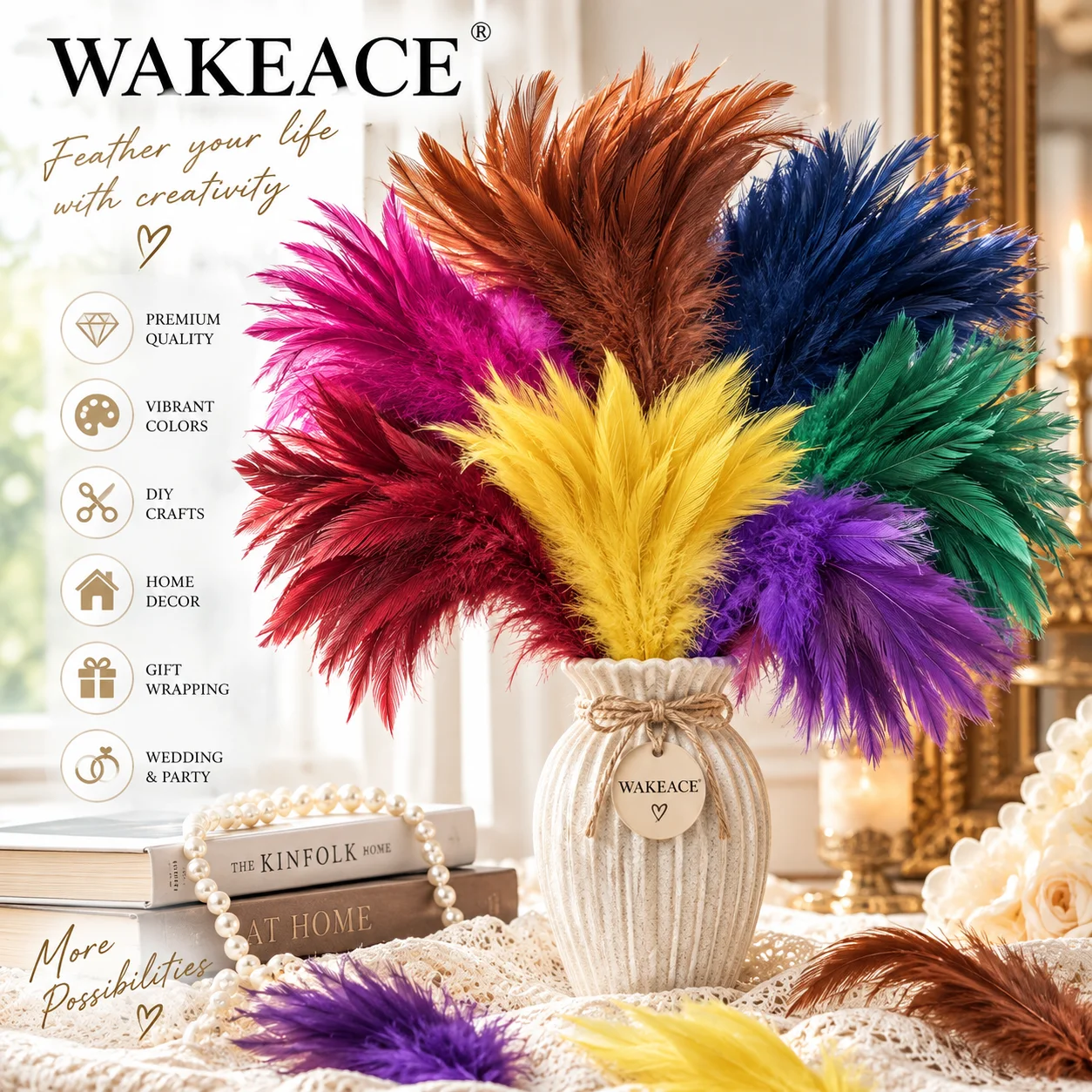 Wholesale 1 Roll 12-15CM Natural Rooster Saddle Feathers Strungs DIY Home Crafts Making Plume Strips Sewing Bundle Fringes
