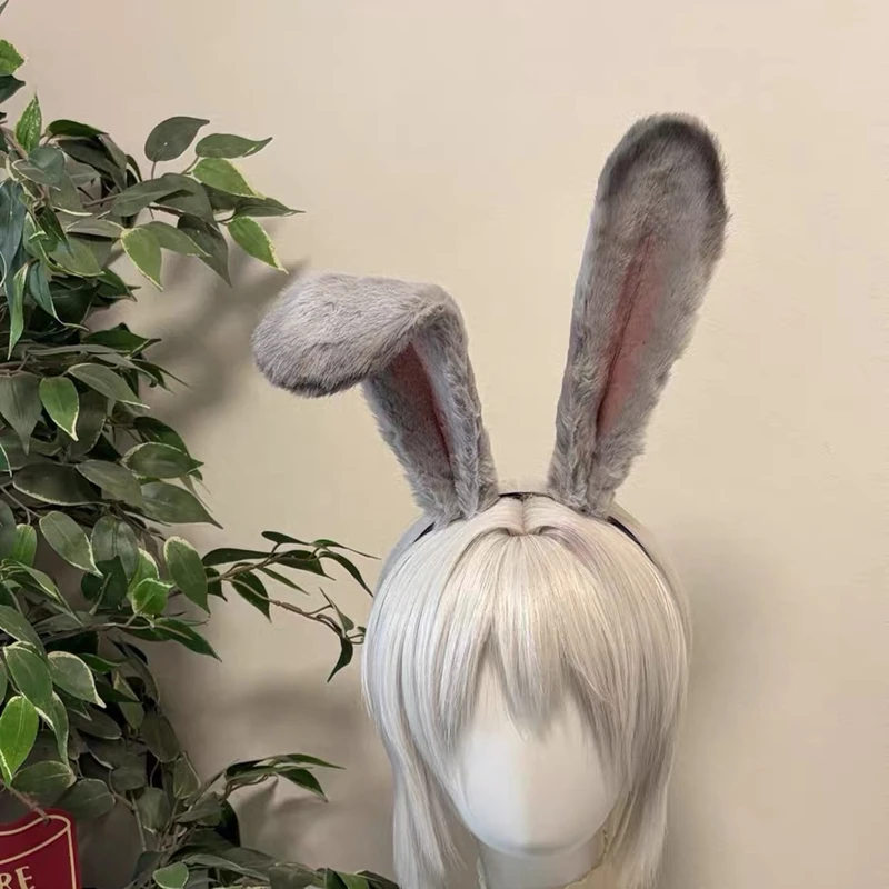 Handmade Simulation Beast Animals Big Size Bunny Rabbit Ears Hairhoop Lolita Halloween Christmas Game Cosplay Prop