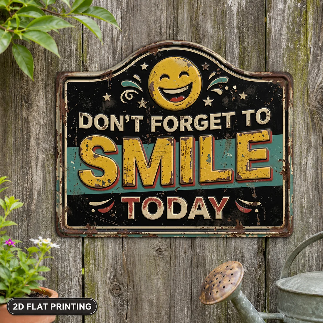 2D Flat - 1pc, Smile Sign, Inspirational Plaque, Positive Decor, Outdoor Decor, Aluminum Sign(12'X9.8'), Garden Sign, Patio Sign