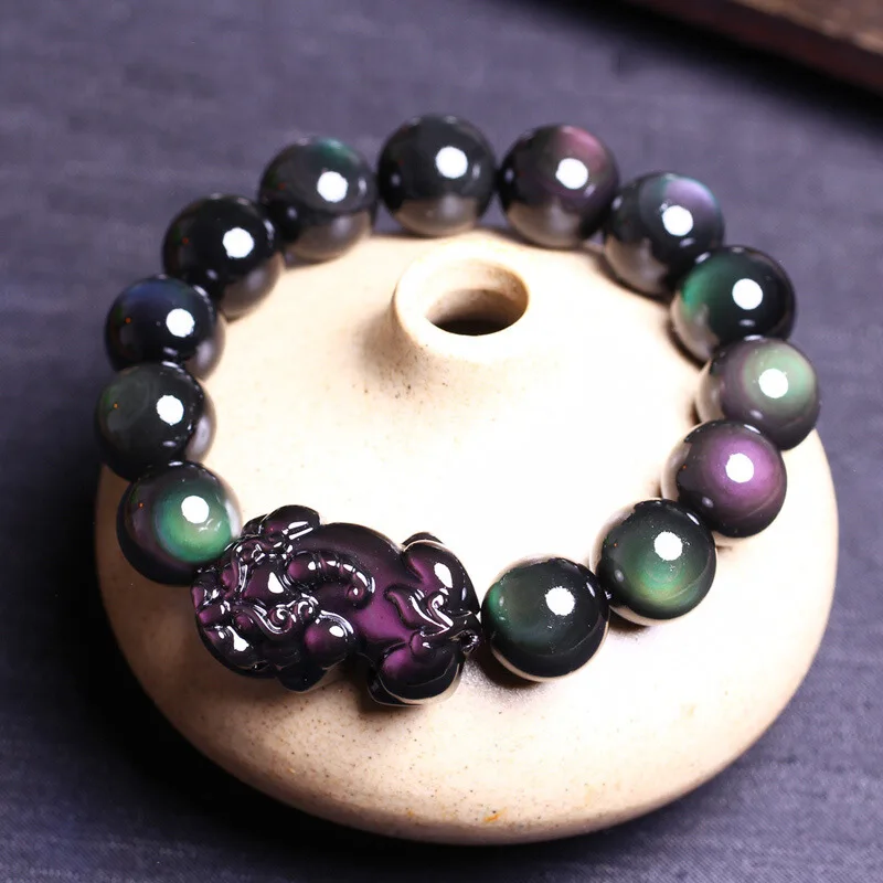 

Natural Double Obsidian Pixiu Bracelet With Yellow Tiger Eye Men And Women