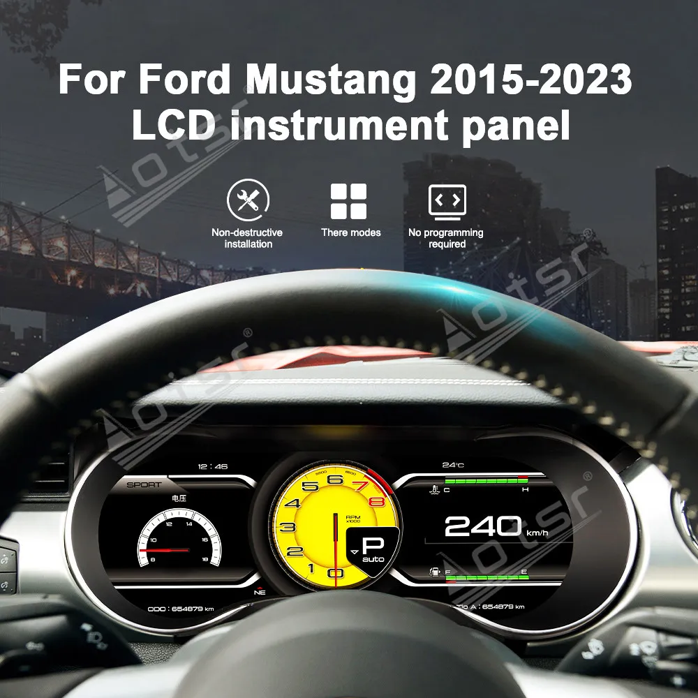 2026, 12,3 дюйма для Ford Mustang 2015-2023, ЖК-панель приборов, цифровой кластер, прибор для скорости, тахометр космического корабля UI