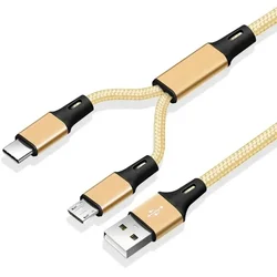 1pcs 2 In 1 USB Cable Type C Cables Fast Charge Charger Cable Tablet Phone Charge Cord 2in1 Nylon Braided Mobile Android Wires