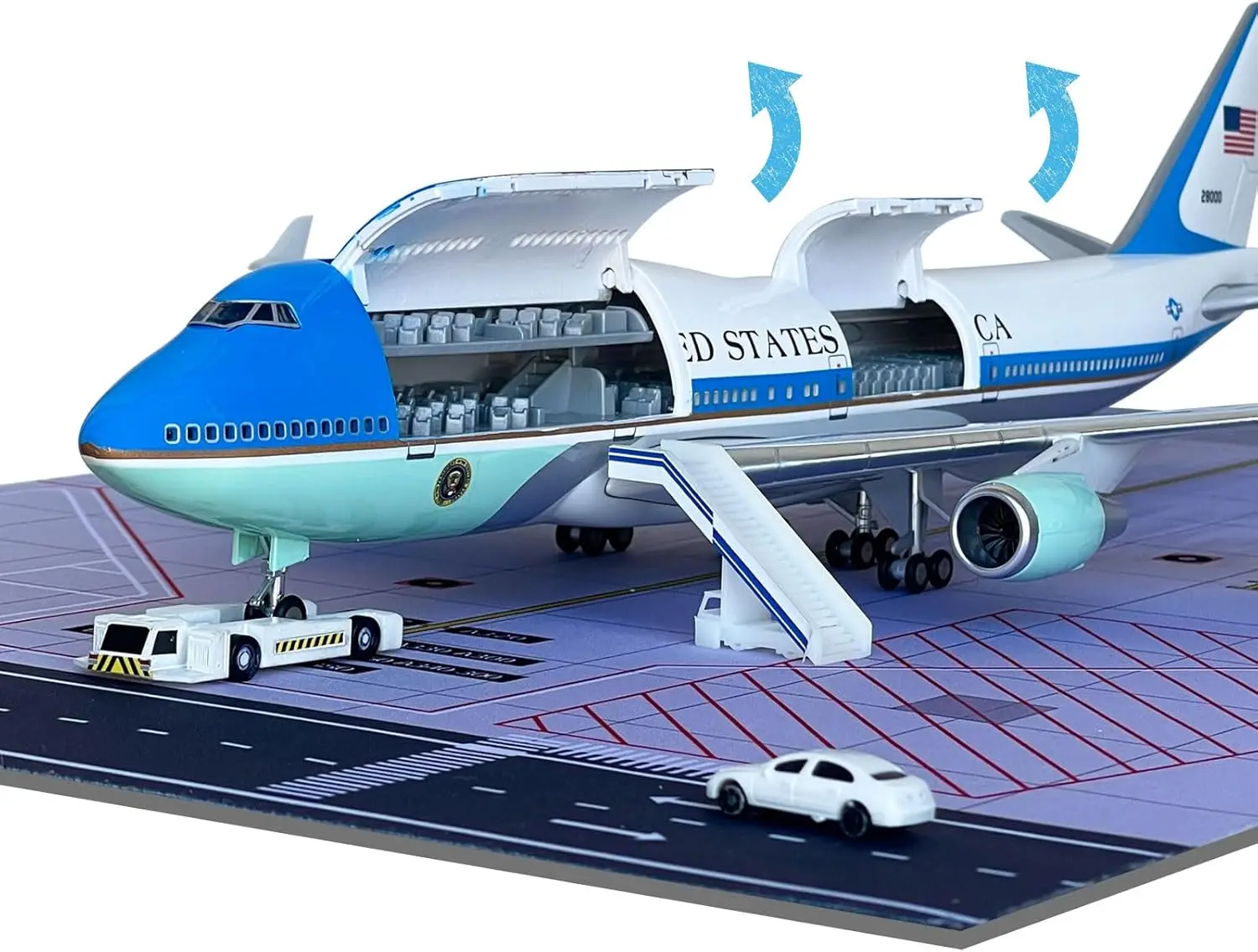 1/130 Air Force One B747 Model Plane Diecast Resin Aircraft with Openable Doors and Detailed Cabin Ideal Gift for Aviation Fans