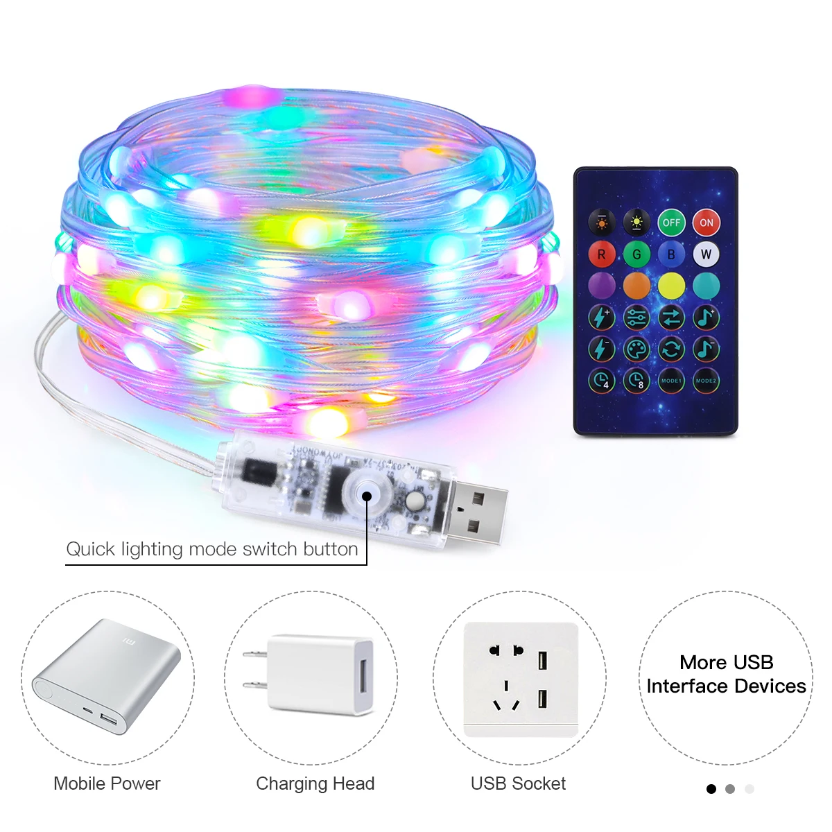 WS2812B RGBIC LED String 20m 10m 5m USB Fairy Lights Dreamcolor DIY Smart IC APP Bluetooth Remote Festival Christmas Tree Lights
