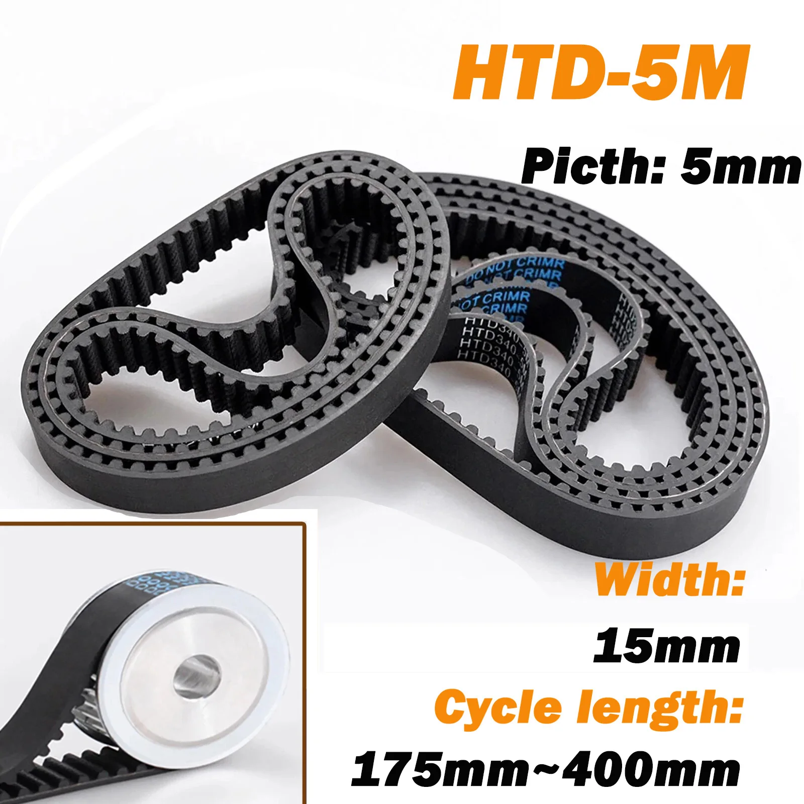 HTD 5M Rubber Closed Loop Timing Pulley Belt Width 15mm Length 175 180 200 205 210 215 220 225 230 235~440mm For CNC Step Motor