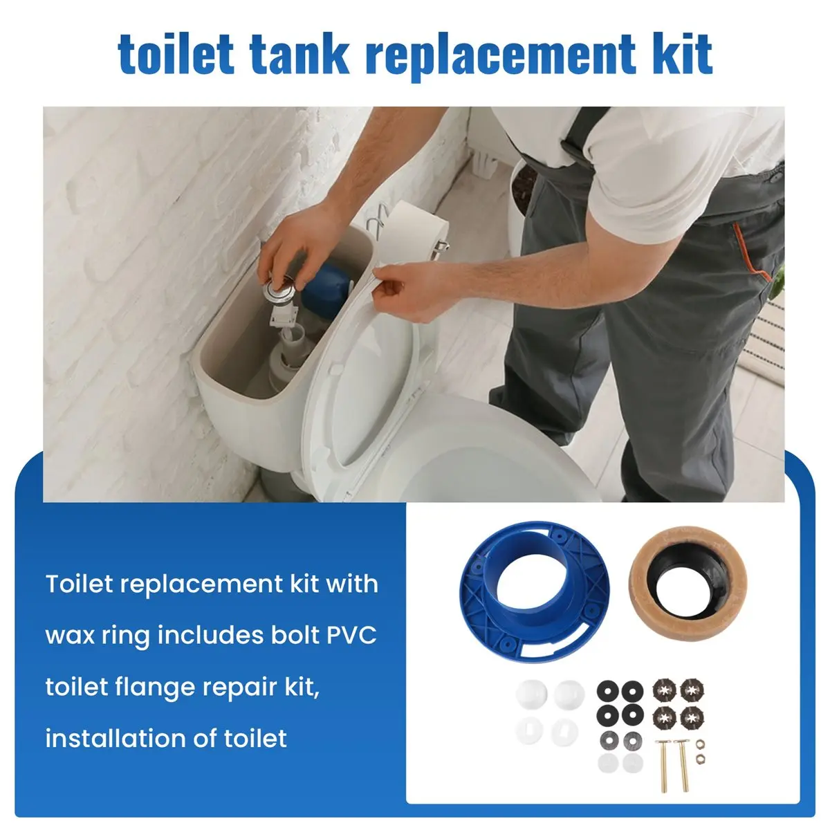GTS Toilet Flange with Wax Ring for Toilets Replacement Kit Includes Bolts PVC Toilet Flange Repair Kit , Fit Toilet Install