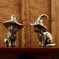 Cute Sorcerer Cat Small Statue Creative Solid Brass Childish Animal Kitten Miniature Figurine Ornaments Retro Home Decors