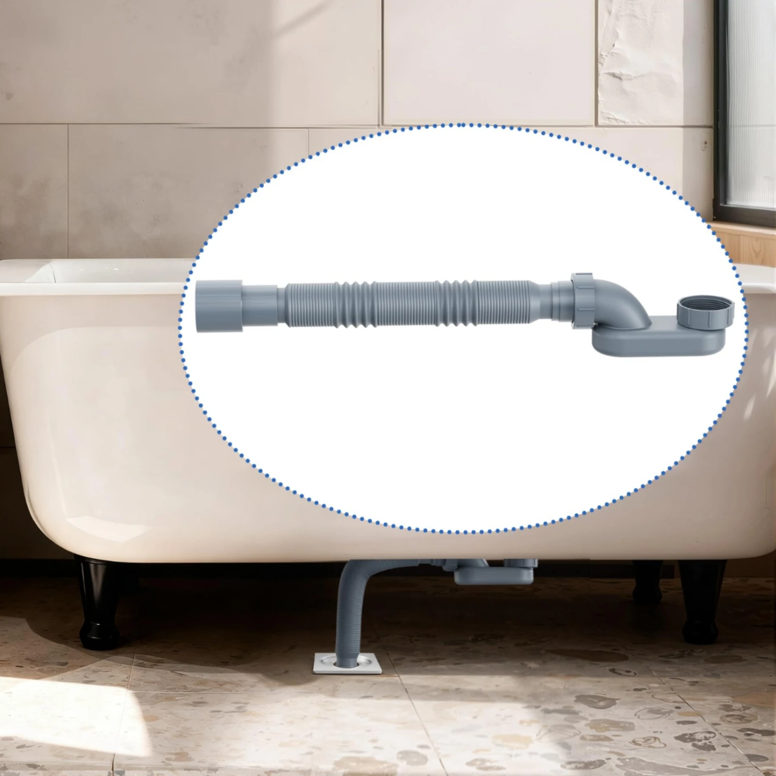 

Flat P Drain Bend Kit Leak Proof Compact-Profile P Drain Bend Freestanding Tub Drain Kit Adjustable Length Bathroom Plumbing
