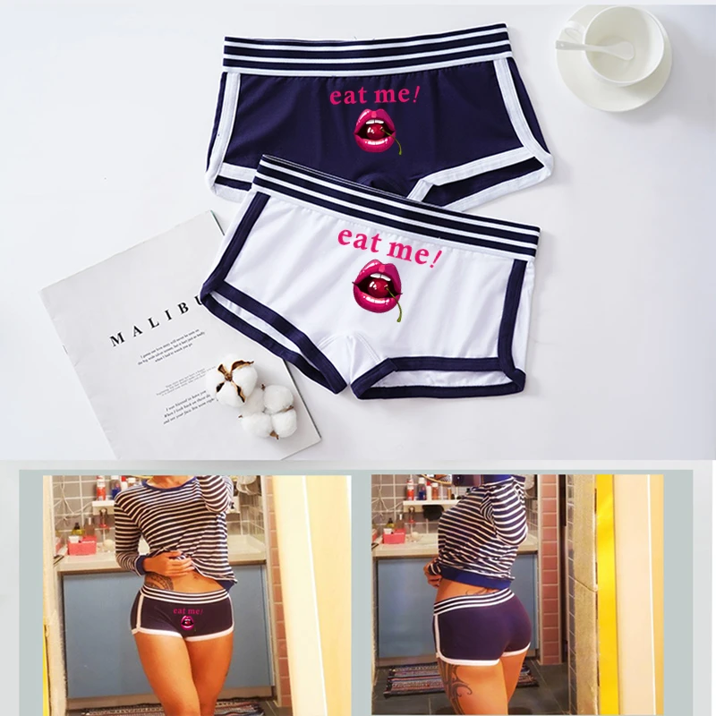 EAT ME Cherry In The Mouth Print Cotton Underwear for Women Sexy Home Panties for Girls Fashion Women Boxer Shorts Comfortable