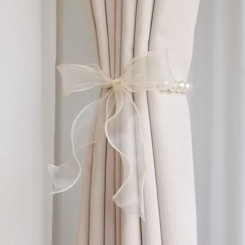 2Pcs Curtain Tieback Beautiful Pearls Lace Holder Hook Buckle Clip Pretty and Fashion Polyester Decorative Home Accessorie