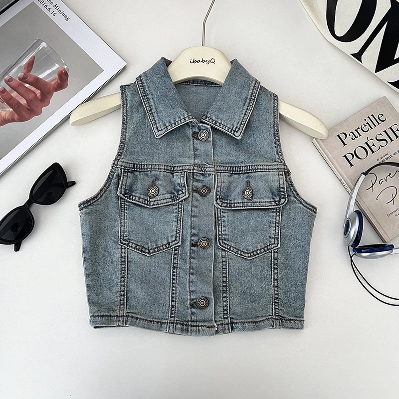 ANJY Spring Summer New Women Fashion Vintage Design Casual Multi-Purpose Denim Sleeveless Vest Trend Chic Single-Breasted A17555