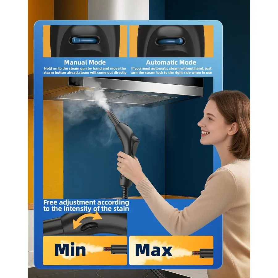 Pembersih Uap Genggam Bertekanan untuk Penggunaan di Rumah dengan 30 Aksesori, Steamer Portabel Tugas Berat dengan Tangki 1.5L untuk Lantai Keramik