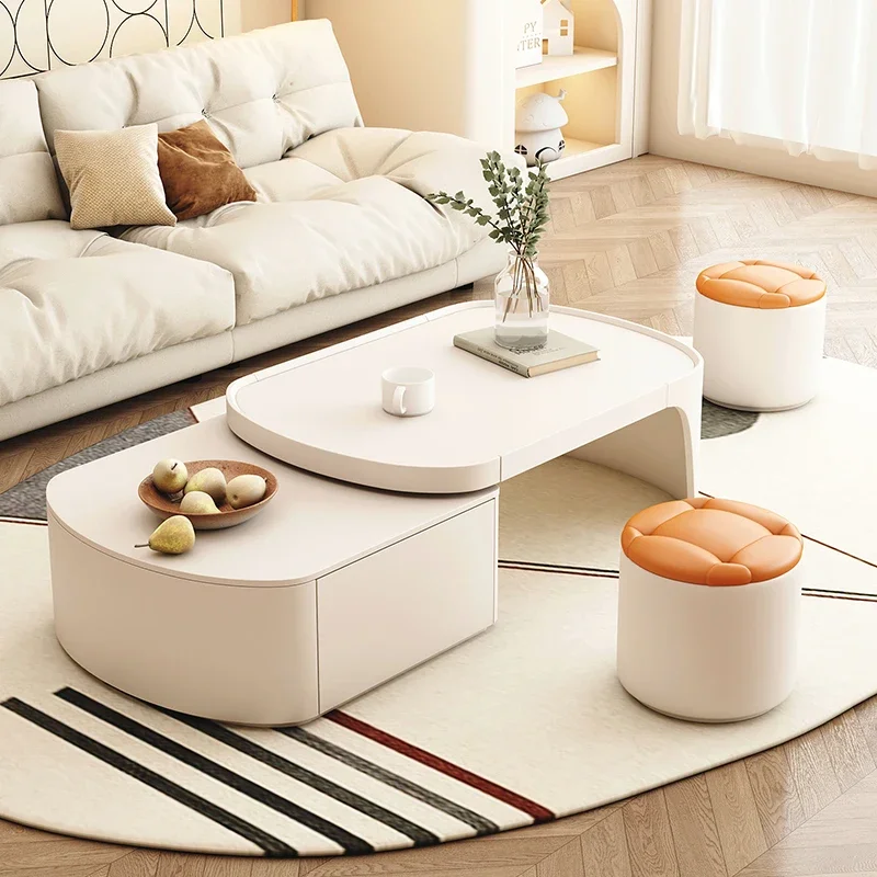 Minimalist Adjustable Coffee Table Modern Drawers Oval Hardcover Side Table Large Simple Mesas Bajas Lounge Suite Furniture