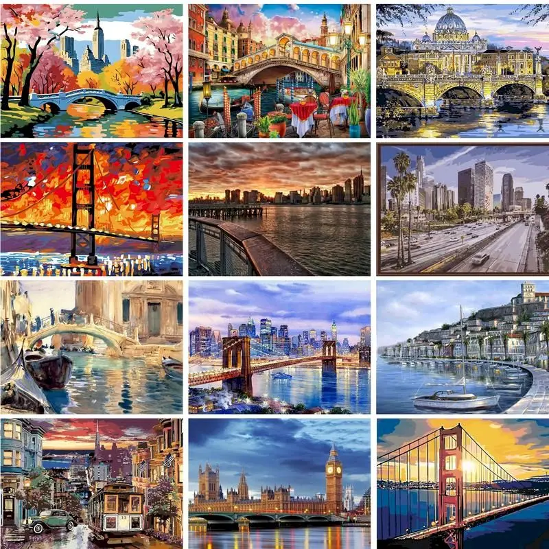 

GATYZTORY DIY Bridge Painting By Numbers Landscape Handpainted Kits Acrylic Paints Canvas Drawing Unique Gift Home Wall Decor Ar