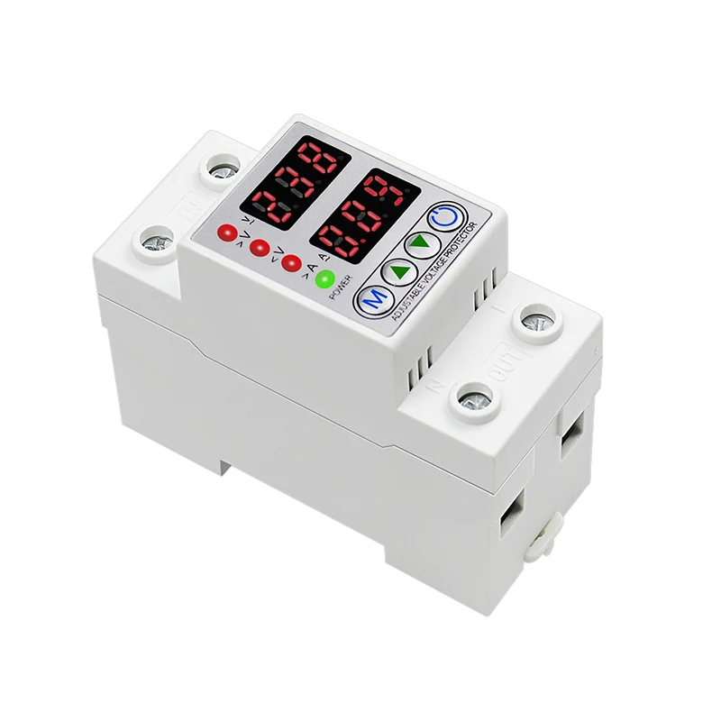 Din Rail Dual Display Adjustable Intelligent Over Voltage Current and Under Voltage Protective Device 40A 63A Protector Relay