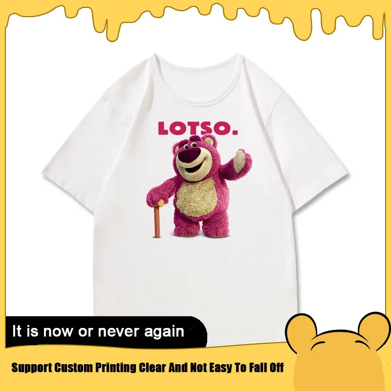 

Lotso Strawberry Bear Co-branded Short Sleeve T-shirt For Women Disney Toy Story Cartoon Peripheral Clothing For Girls Trend