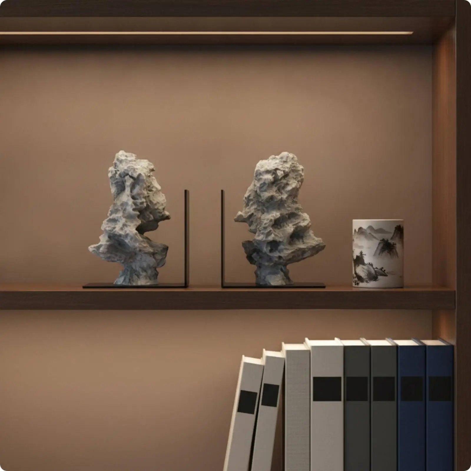 Bookends for Shelves Resin Stone Bookend Sculpture Textured Gray Book Stopper Desk Decor Home Library