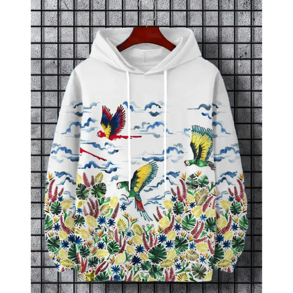 Men's Hoodie Landscape Paint Print Y2k Sweatshirt Harajuku Hooded Shirt Pullover Casual Oversized Long Sleeve Top Men's Clothing