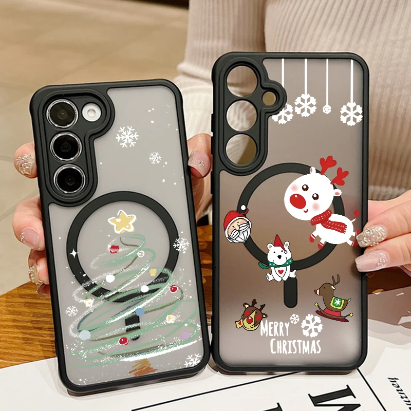 

Merry Christmas Print Phone Case For Samsung Galaxy S25 Edge S24 Plus S24 S23 S22 Ultra S23 S24 FE Magnetic For Magsafe Cover