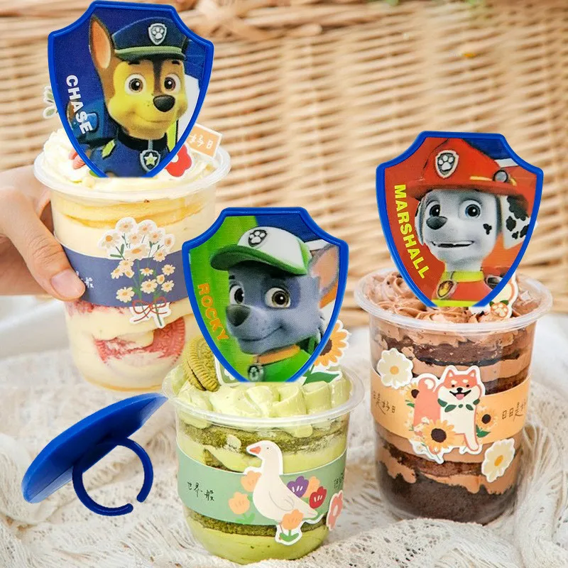 Paw Patrol Ring Cake Topper, Decoração de Festa de Aniversário, Puppy Cake Card, Suprimentos Plug-in, Brinquedos para Crianças, Presente, 12Pcs