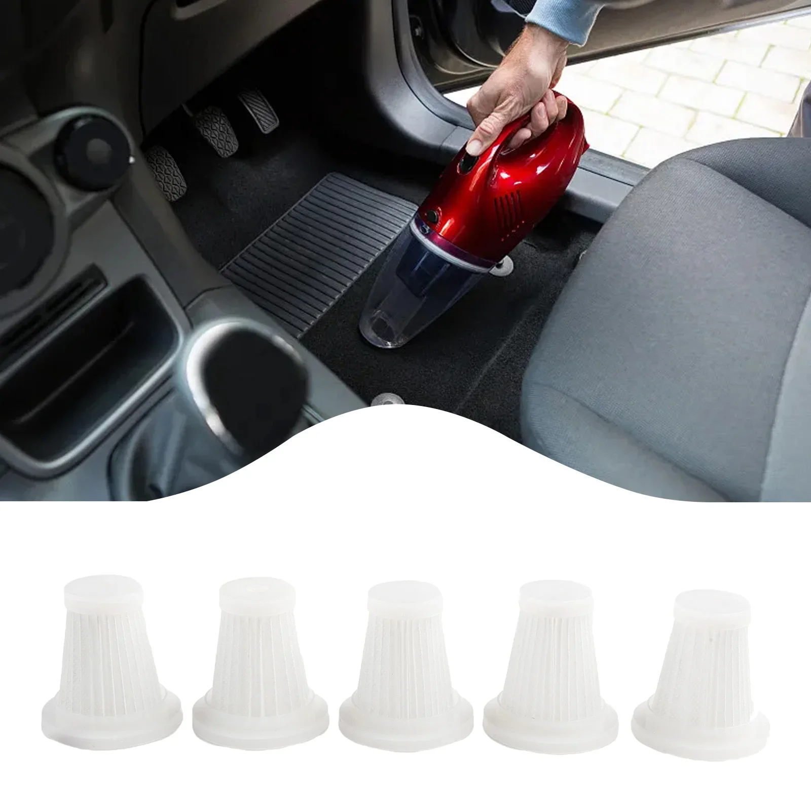 5pcs Car Vacuum Cleaner Filter Washable Filter Replacement Parts Removable Recycling Vacuum Cleaner Replacement Filter Cartridge