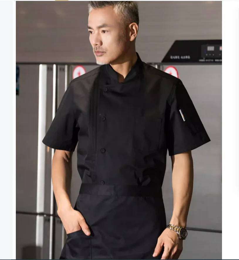 Summer men's pure cotton hotel high-end chef work clothes