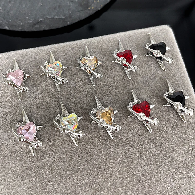 

10PCS 3D Luxury Alloy Starlight Nail Art Charms Starburst Love Heart Rhinestone Gem Accessories For Nails Decoration Supplies