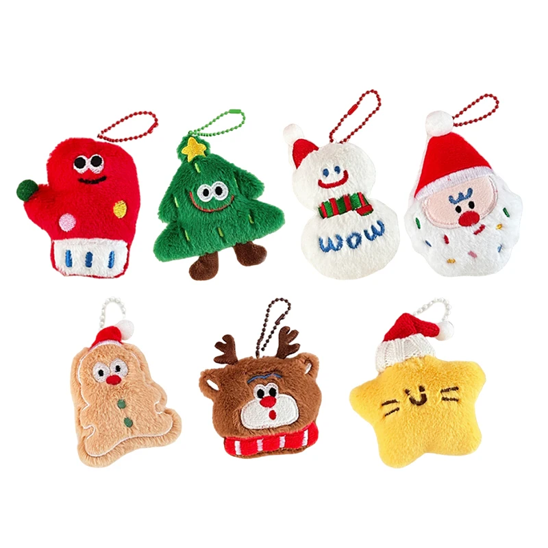 Kawaii Christmas Plush Keychain Cartoon Santa Claus Christmas Tree Stuffed Doll Keyring Bag Pendant Christmas Hanging Decor Gift