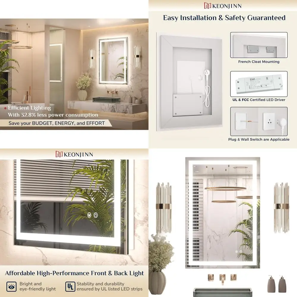 

Зеркало с LED-подсветкой 24x36 дюймов, 3-цветная регулируемая подсветка, закаленное стекло, сертифицировано UL