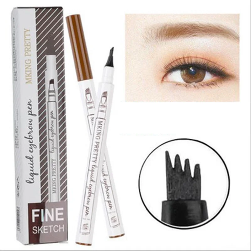 4 Colors Eyebrow Pen Waterproof Liquid Eyebrow Pencil Long Lasting Eyebrow Tattoo Pen Cosmetics 4 Point Liquid Eyebrow Pencil