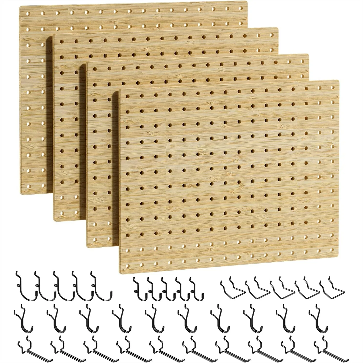 

Bamboo Pegboard Organizer Set with 35 Hooks – Wall Mounted Storage Rack for Kitchen, Tools, Crafts, Garage & Office