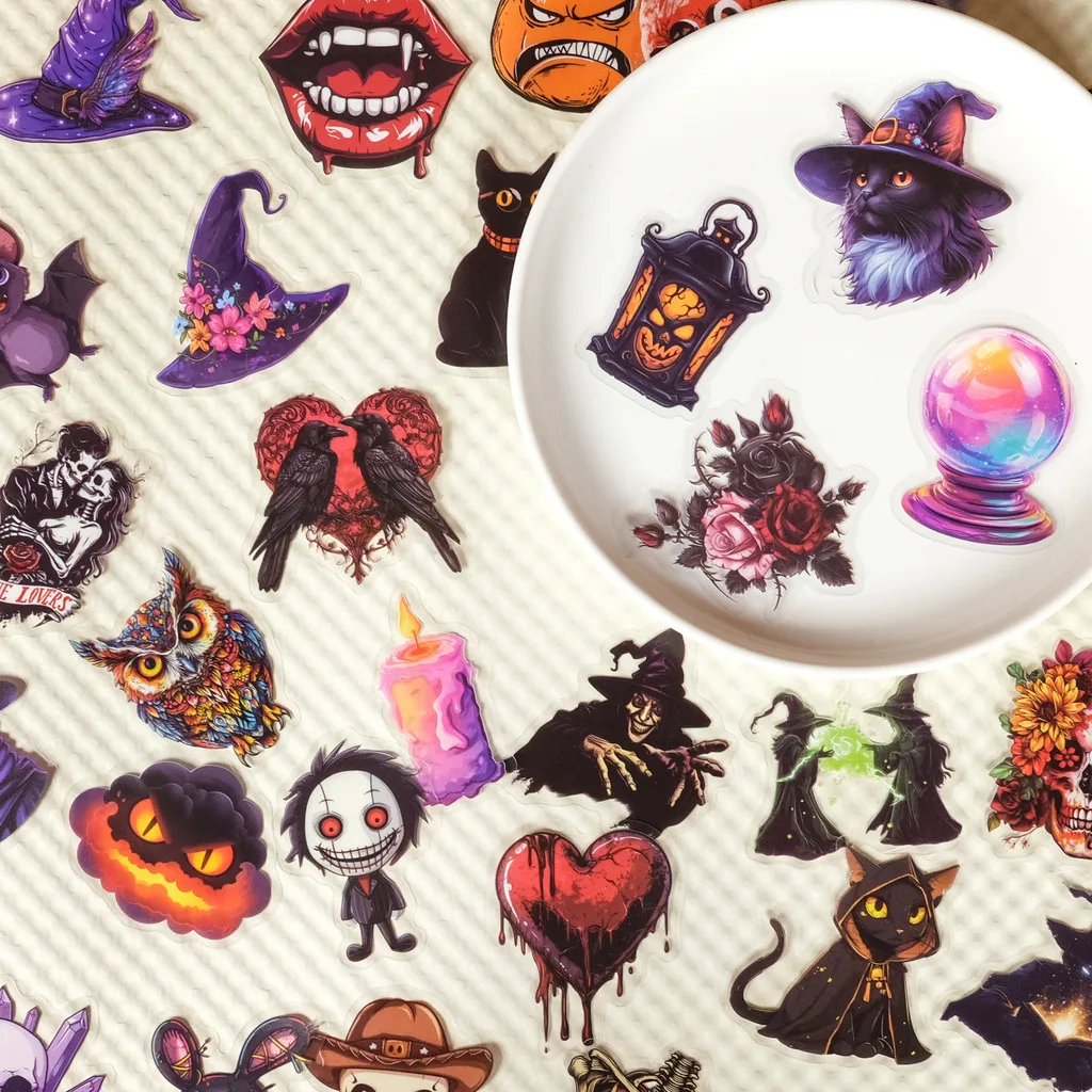 50PCS Halloween PET Horror Aesthetic Cartoon Stickers - Witch & Skull Designs for DIY Luggage & Notebooks AnimeWorlds Store