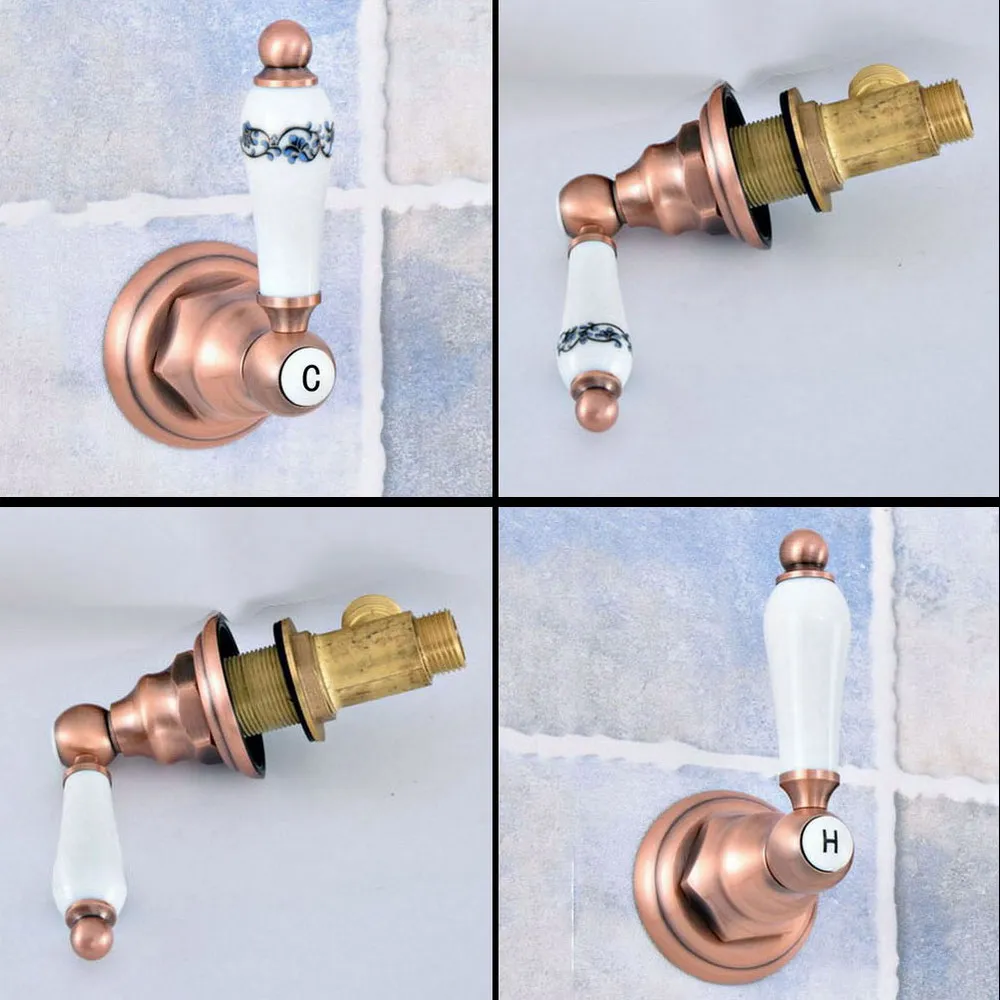 

Antique Red Copper Wall Mount Deck Mounted Ceramic Handle Faucet Control Valve Stopcock Tap G1/2 Male x G1/2 Male Thread mzh396