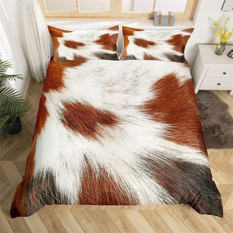 Cowhide Duvet Cover Twin King Queen Farm Animal Bedding Set Western Patchwork Comforter Cover Microfiber Cow Fur Bedspread Cover