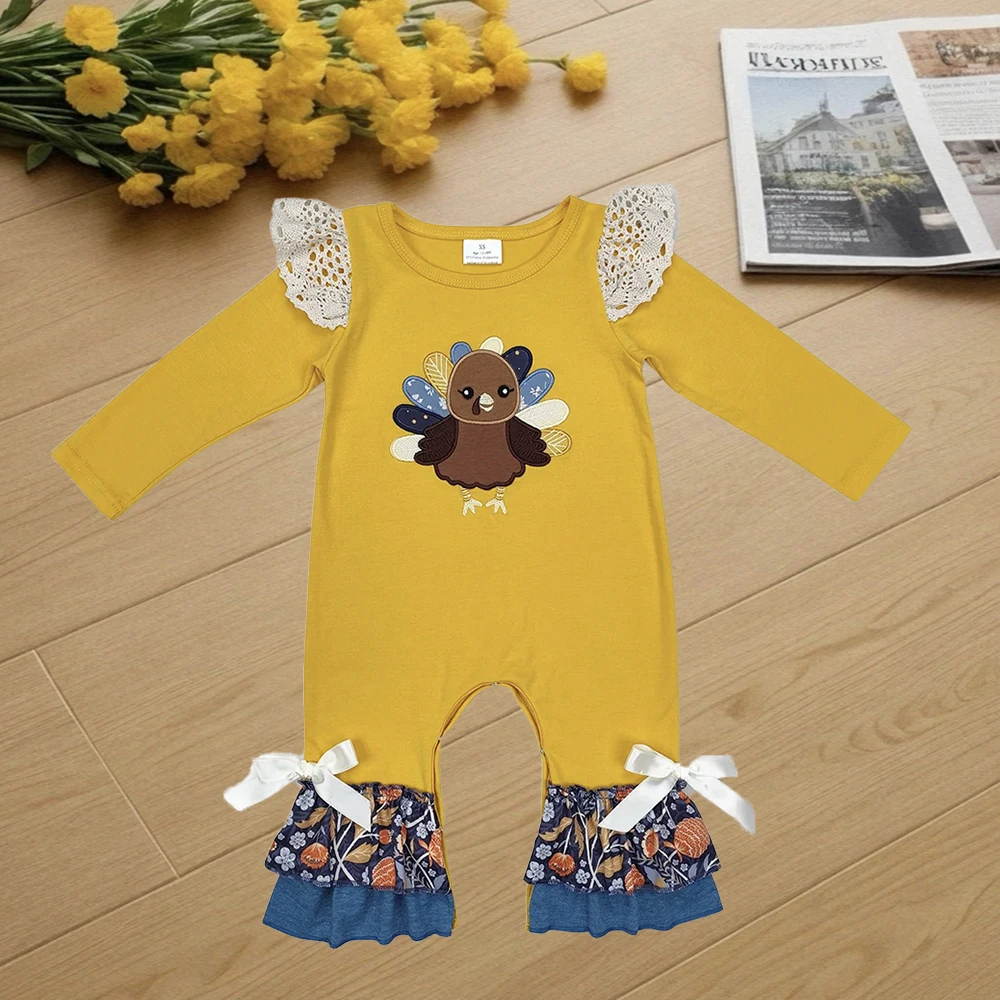 

9.24 Baby Winter Rompers Baby Infant Girls Thanksgiving Turkey Floral Long Sleeve Rompers