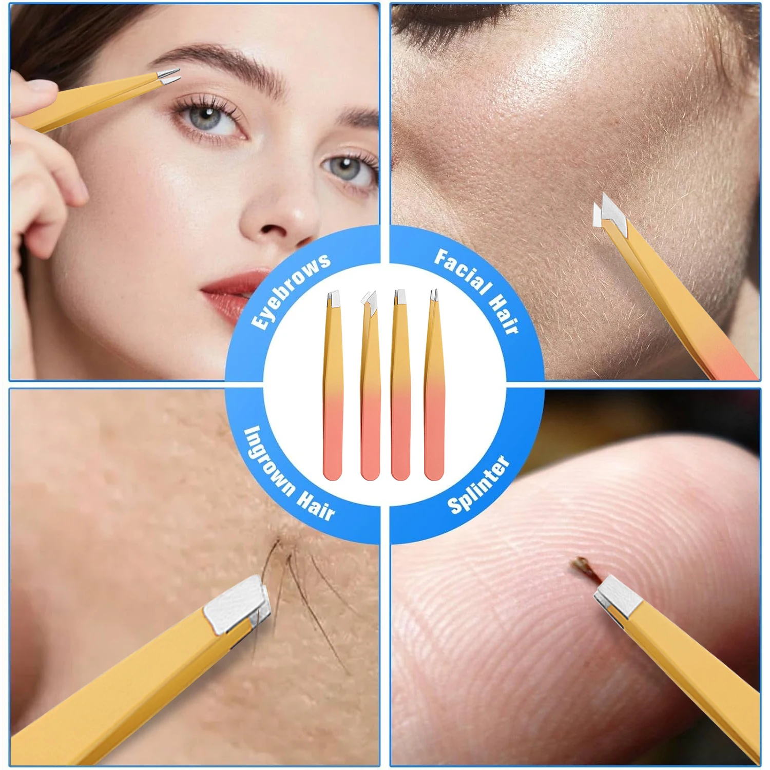 ชุดแหนบถอนขนคิ้วอเนกประสงค์ 7 ชิ้น สีสันสดใส หัวแหนบแบบเฉียง/แบน อุปกรณ์เสริมความงามสำหรับขนคิ้วและขนคุด