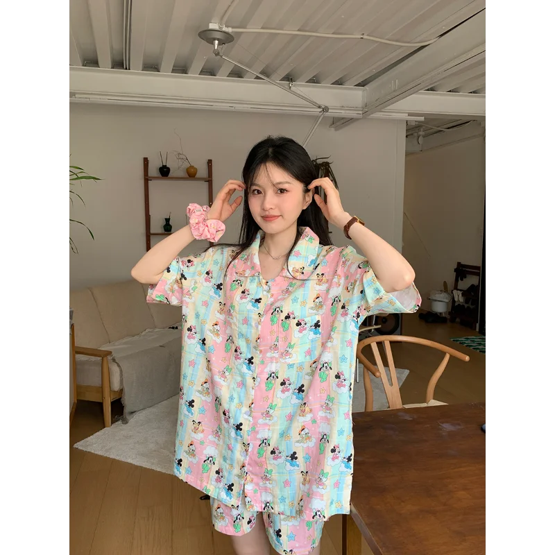 Disney New Mickey Mouse Silk Pajamas Women's Cute Cartoon Casual and Comfortable Cool Breathable Lightweight Home Pajamas Suit