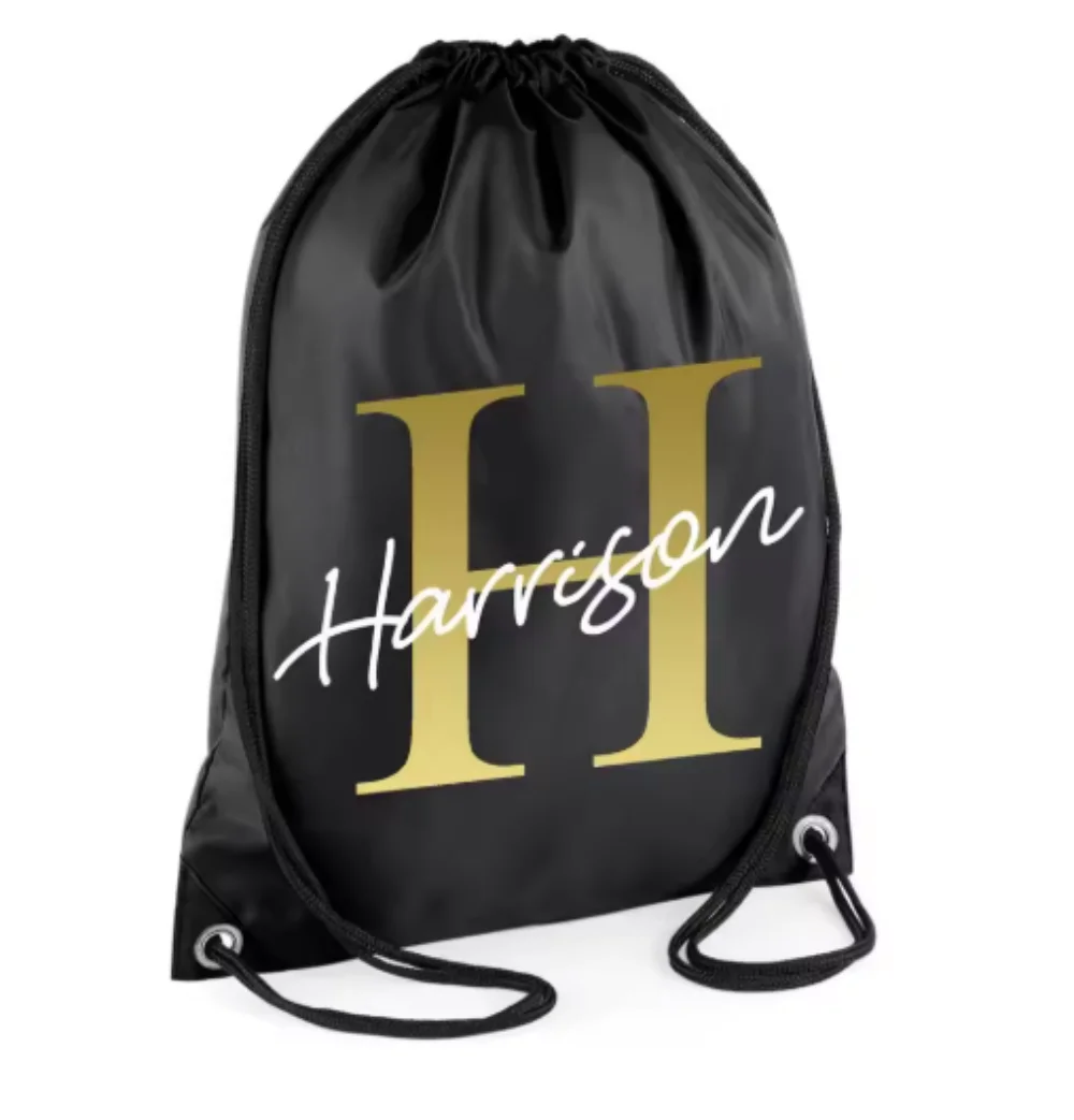Personalised Name Initial Drawstring Bag Boys Girls Nylon Bag Swimming School Bag Sports Bag Lunch Bag Gymsac Childrens Kids bag