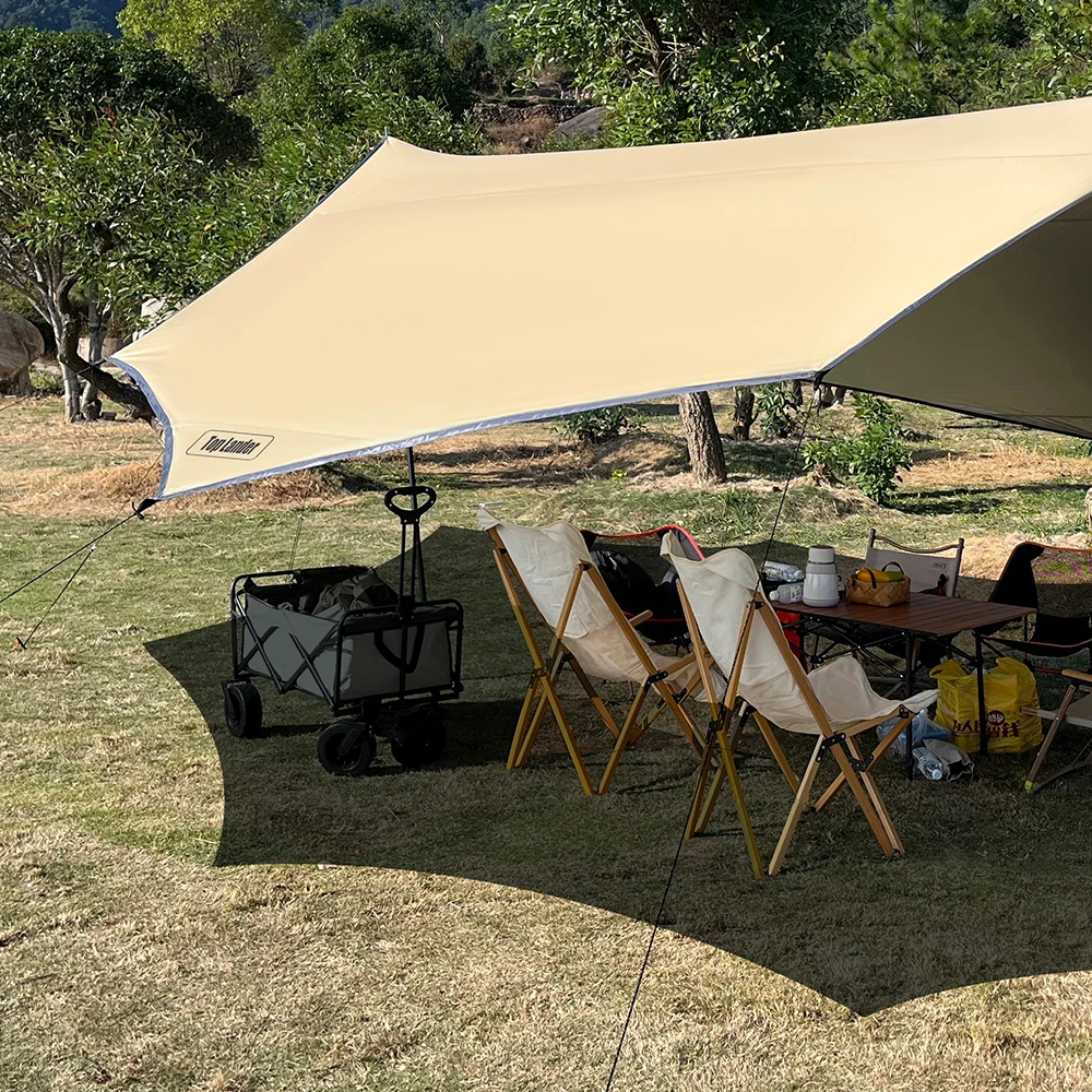 Große achteckige Campingplane 5,1x5,1m, silberbeschichtet, wasserdicht, Sonnenschutz (mit 2,8m Stangenset / 17x17ft Planenmaterial) – Detail 38