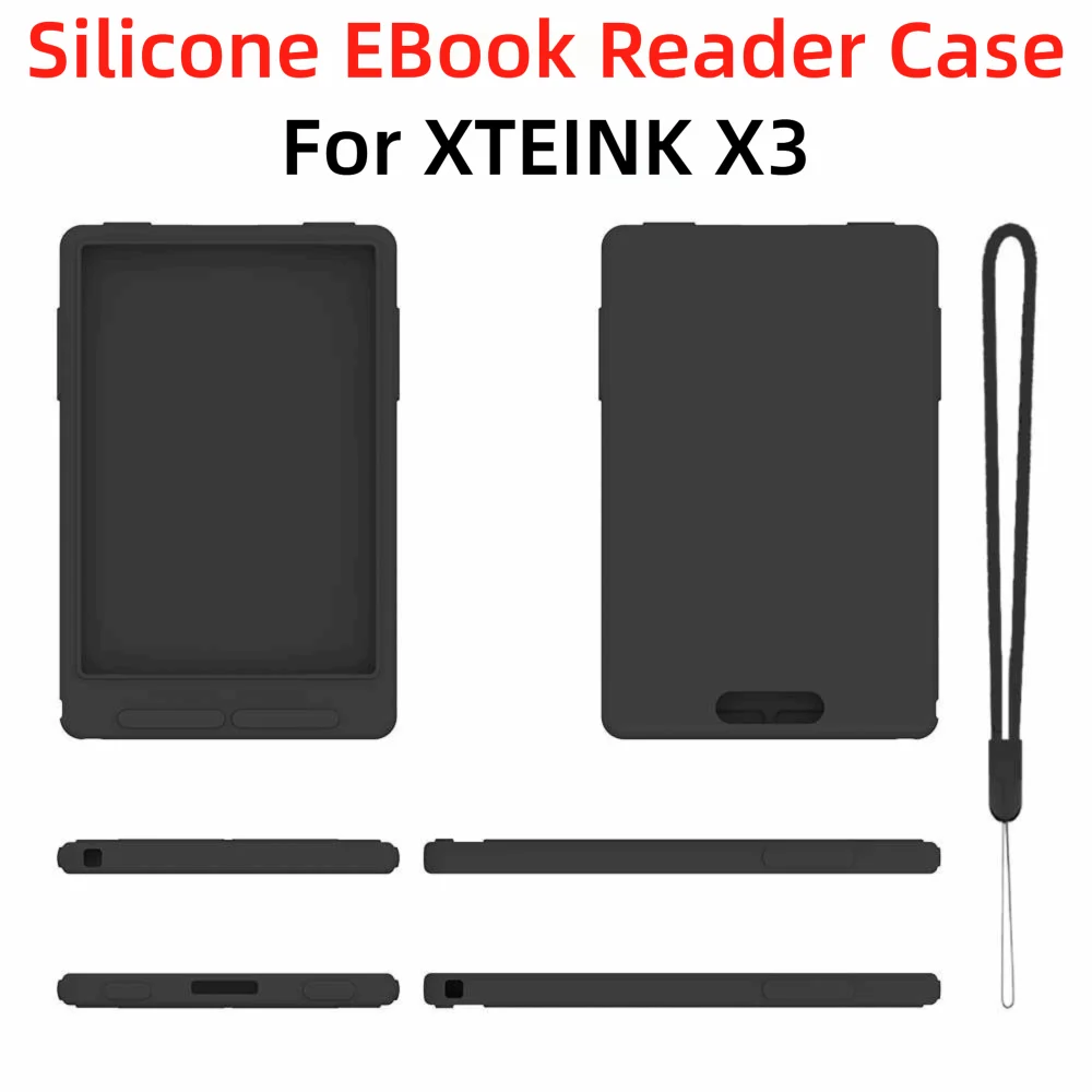 Soft Silicone Protective Cover Water Resistant Shock Resistant EBook Reader Case with Lanyard Washable Surface for XTEINK X3
