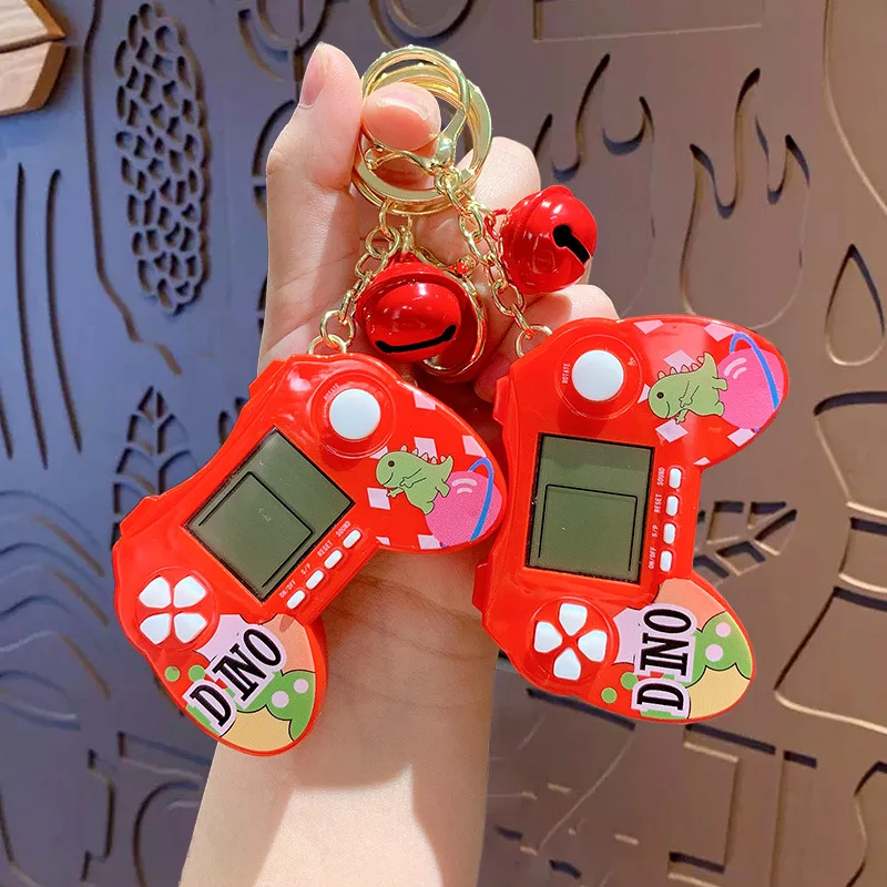 Pocket Mini Classic Game Machine Keychain Children's Handheld Red Dinosaur Game Console With Keyring Video Game Kids Toys