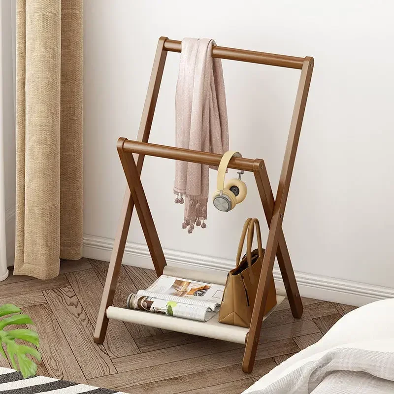 

Floor Coat Rack Bedroom Bedside Racks Foldable Clothes Hanger Storage Organizer Shelf Simple Portable Clothes Horse Furniture