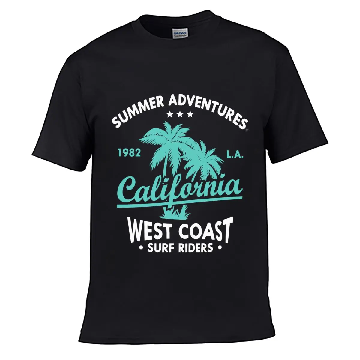 California 1982 LA Palm Trees West Coast Men Summer Washed Tee Loose Distressed Top