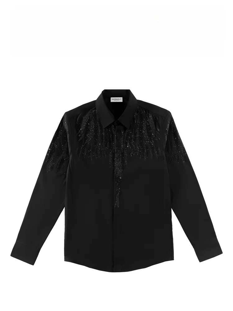 

Ele Long Sve Busin Casual irt for Men with Heavy Embelliment Diamond Wings Slim Fit Polyester Bamboo Blend