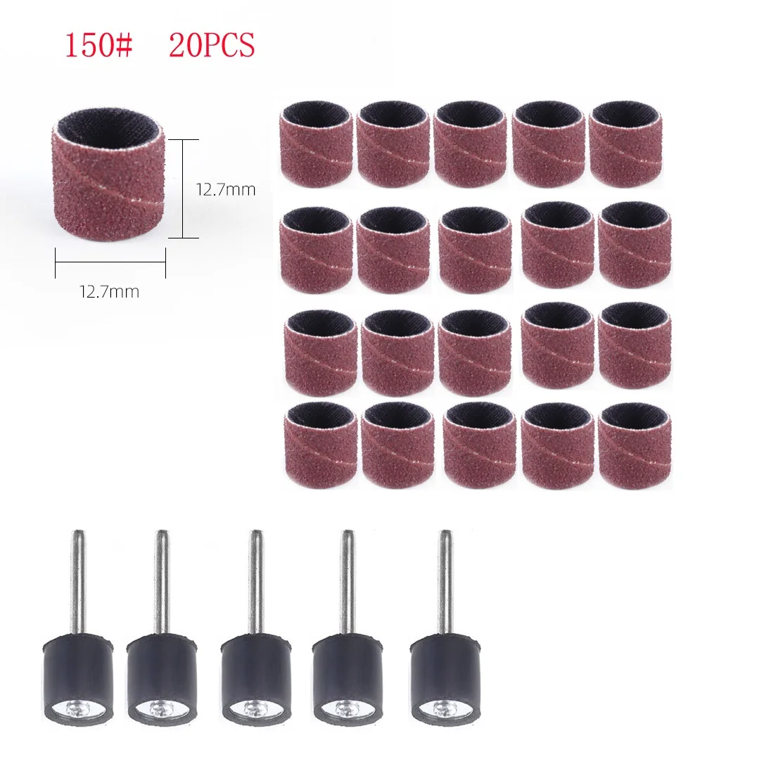 25Pcs/set Sanding Drum Ring With Rod Abrasive Rotary Grinding Head 40-320# For Metal Wood Sculpture Nail Polishing Grinding